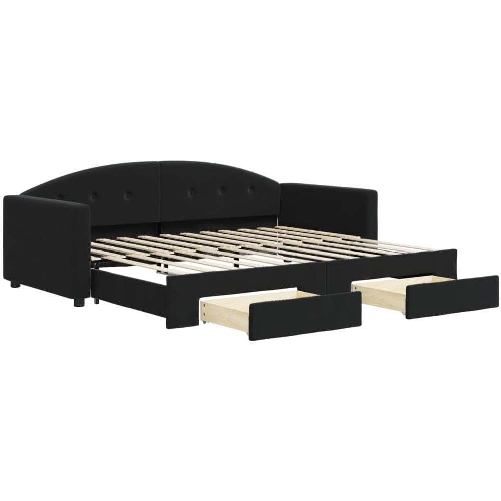 Divano Letto Estraibile Con Cassetti Nero 90x200 Cm In Velluto - Foto 1