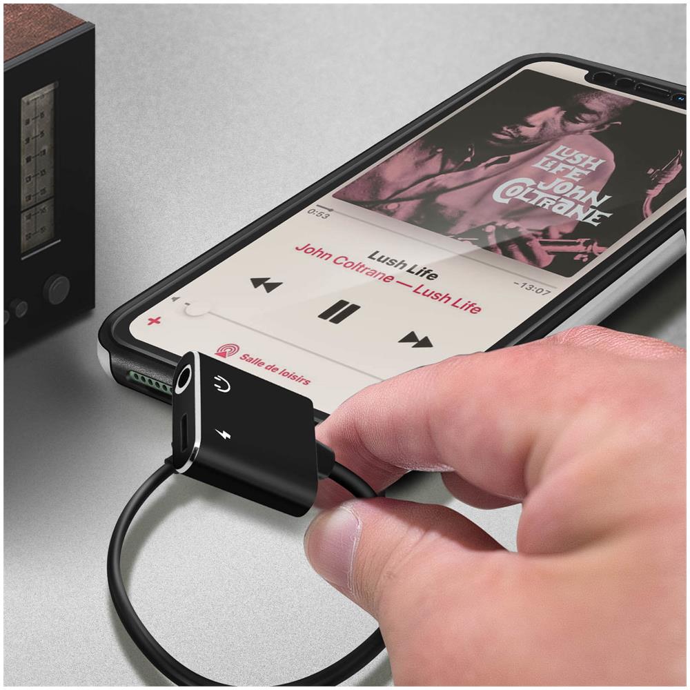 Adattatore Audio Carica Iphone A Lightning E Jack 3,5 Mm Femmina Nero - Foto 5