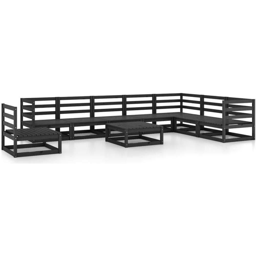 Set Divani da Giardino 9 pz Nero in Legno Massello di Pino - Foto 2