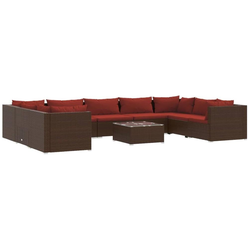 Set Divani Da Giardino 10 Pz Con Cuscini In Polyrattan Marrone - Foto 1