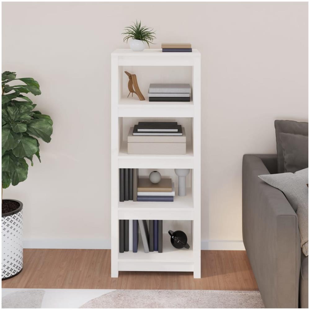 Libreria Bianca 50x35x125,5 Cm In Legno Massello Di Pino - Foto 3