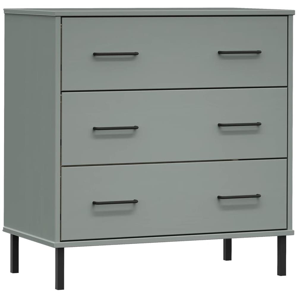 Credenza Con 3 Cassetti Grigio 77x40x79,5cm Legno Massello Oslo - Foto 2