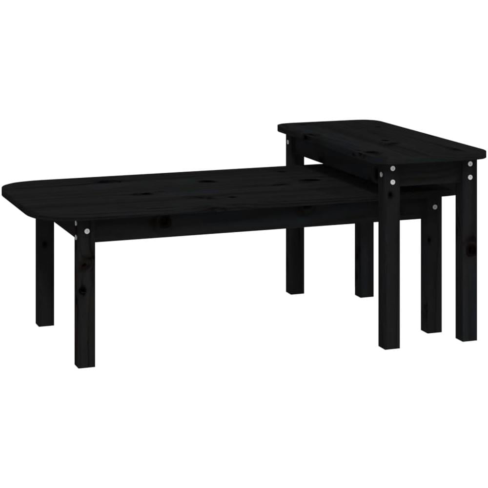 Set Tavolini Da Salotto 2 Pz Nero In Legno Massello Di Pino - Foto 2