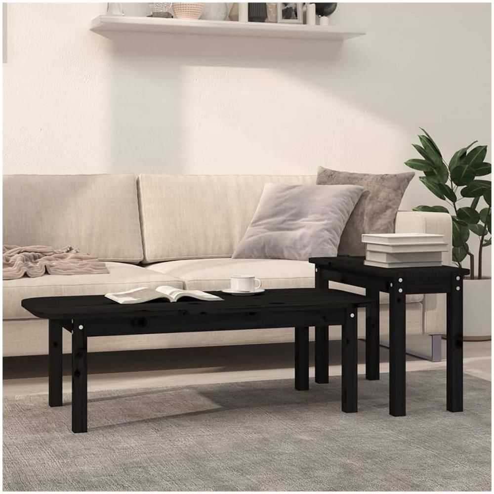Set Tavolini Da Salotto 2 Pz Nero In Legno Massello Di Pino - Foto 1