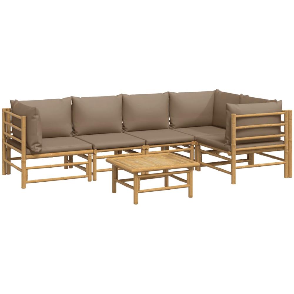 Set Salotto Da Giardino 6pz Con Cuscini Tortora Bambù - Foto 3