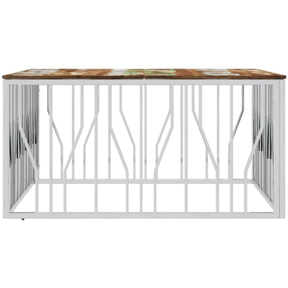 Tavolino Salotto Argento In Acciaio Inox E Legno Di Recupero - Foto 1