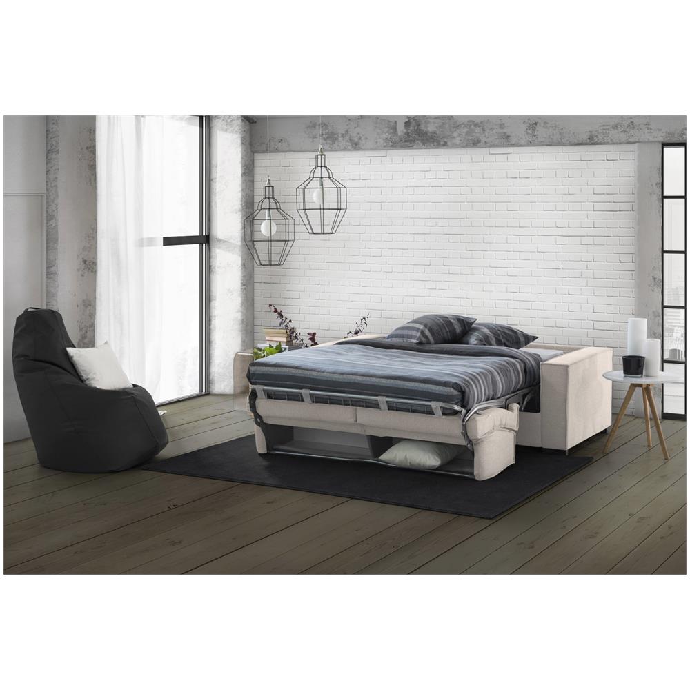 Divano Letto Achiropita, Divano A 2 Posti Large, 100% Made In Italy, Sofà Soggiorno Con Apertura Girevole, In Tessuto Imbottito, Con Braccioli Slim, Cm 180x95h90, Tortora - Foto 2