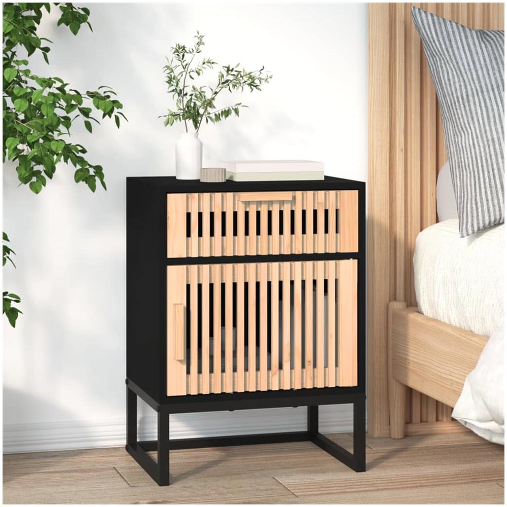 Comodino Nero 40x30x55,5 Cm Legno Multistrato E Ferro - Foto 1