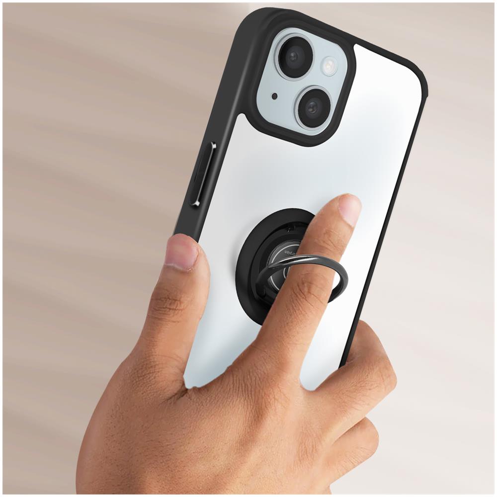 Cover Per Iphone 15 Plus Anello Metallico Supporto Serie Ringrip Bordo Nero - Foto 2