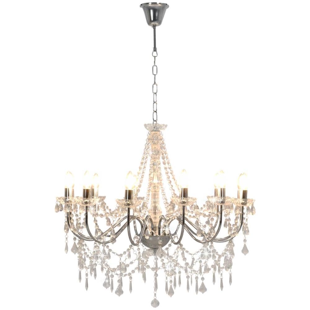 Lampadario Con Perline Argento 12 Lampadine E14 - Foto 7