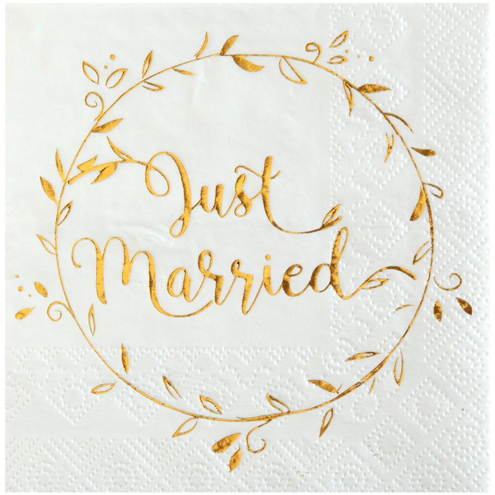 Santex - 20 Tovagliolini Di Carta Just Married Bianco E Oro - Foto 1
