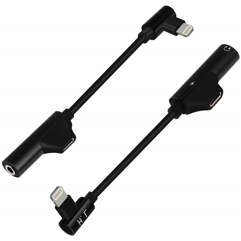 Adattatore Audio E Carica Iphone A Lightning / Jack 3.5mm Angolato Nero - Foto 1