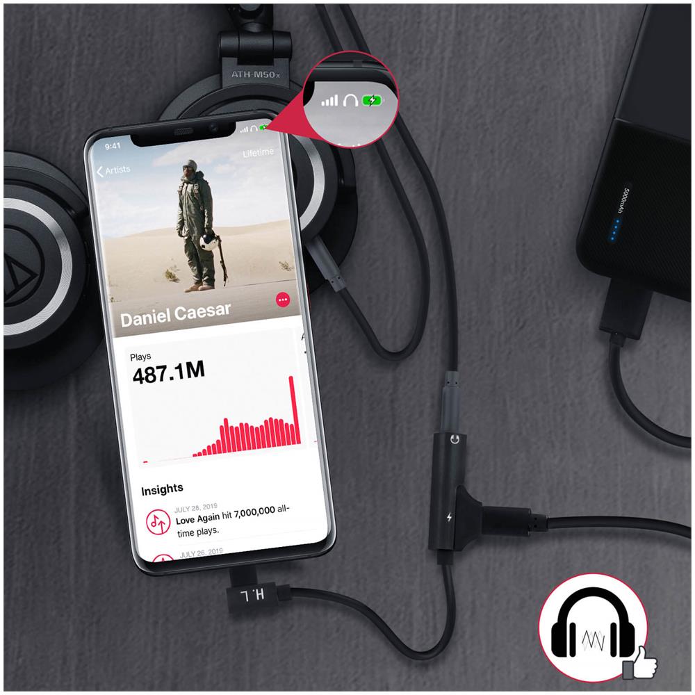 Adattatore Audio E Carica Iphone A Lightning / Jack 3.5mm Angolato Nero - Foto 5