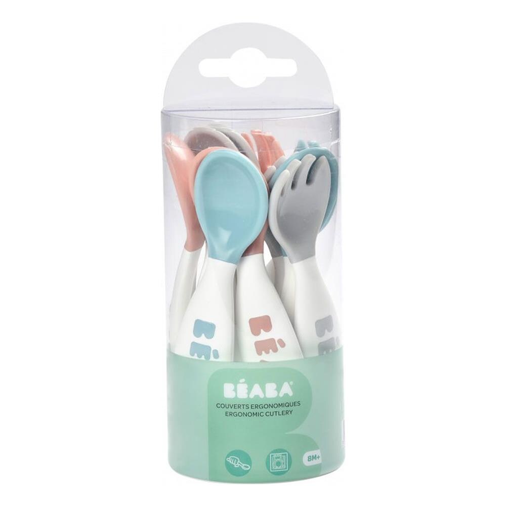 Set Di 6 Cucchiai Ergonomici + 4 Forchette (rosa Antico + Verde Arioso + Foschia Chiara)  - Foto 2