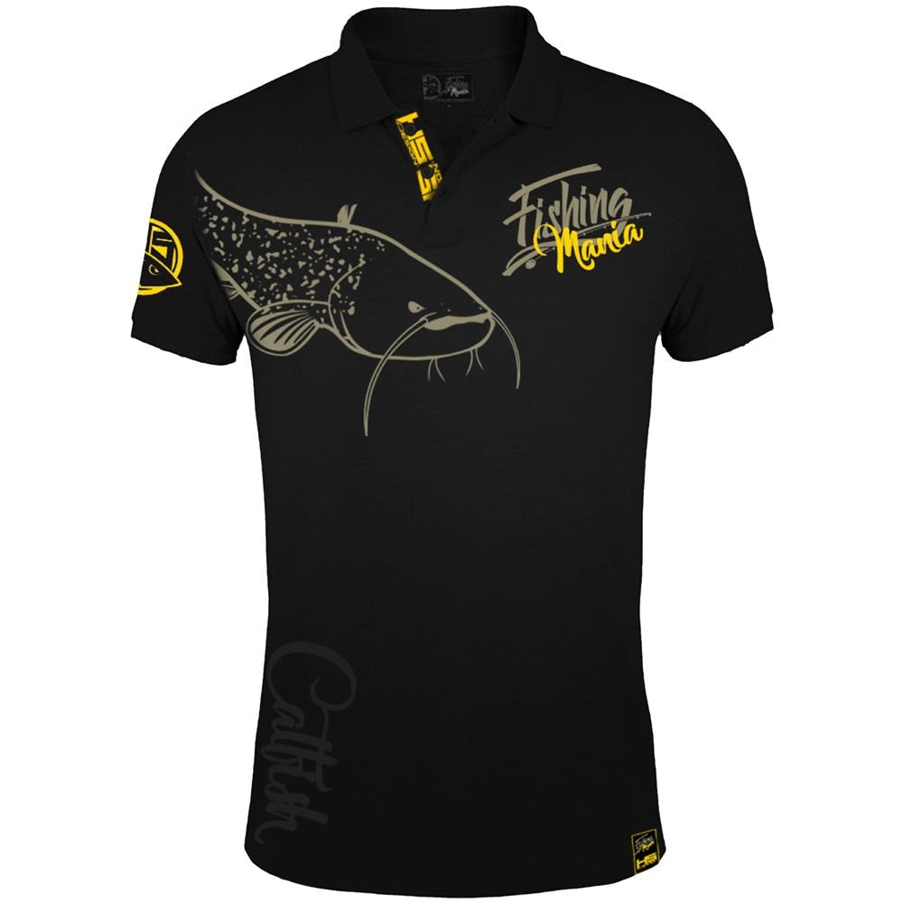 Polo Pesca Mania Pesce Gatto, L, Nero E Giallo, Waller Pescatori Polo Shirt 010.200.403 - Foto 1