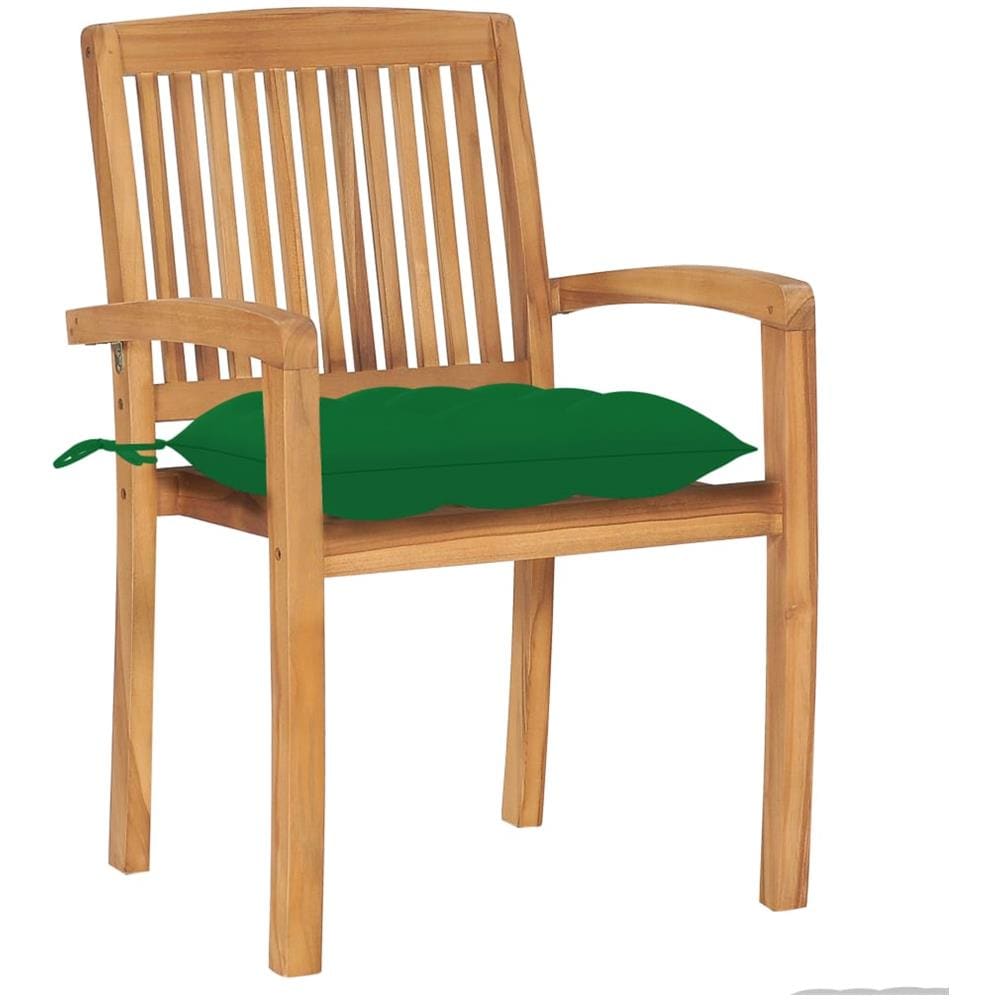 Sedie Da Giardino 2 Pz Con Cuscini Verdi In Teak Massello - Foto 2