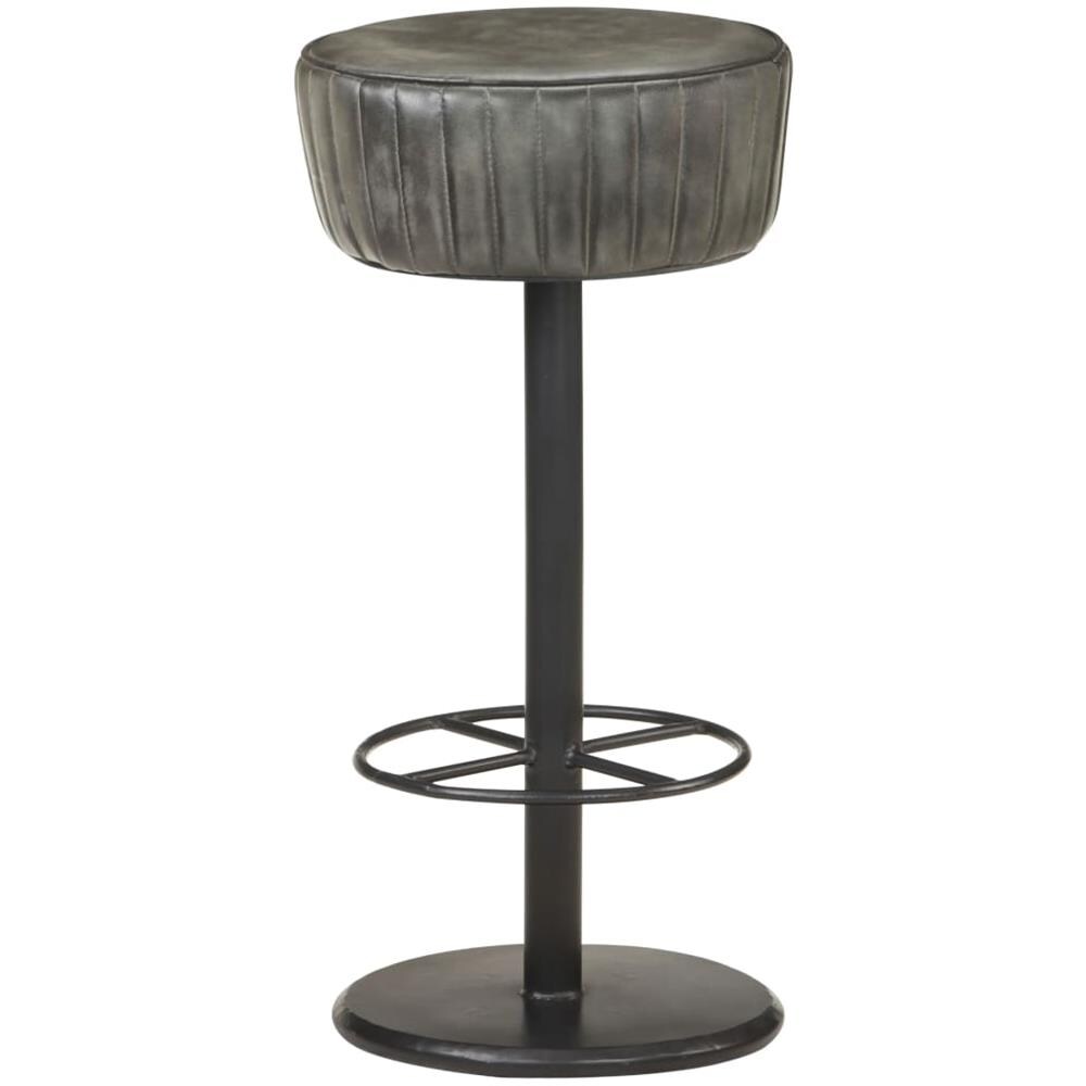 Sgabello Da Bar Grigio Anticato In Vera Pelle - Foto 1