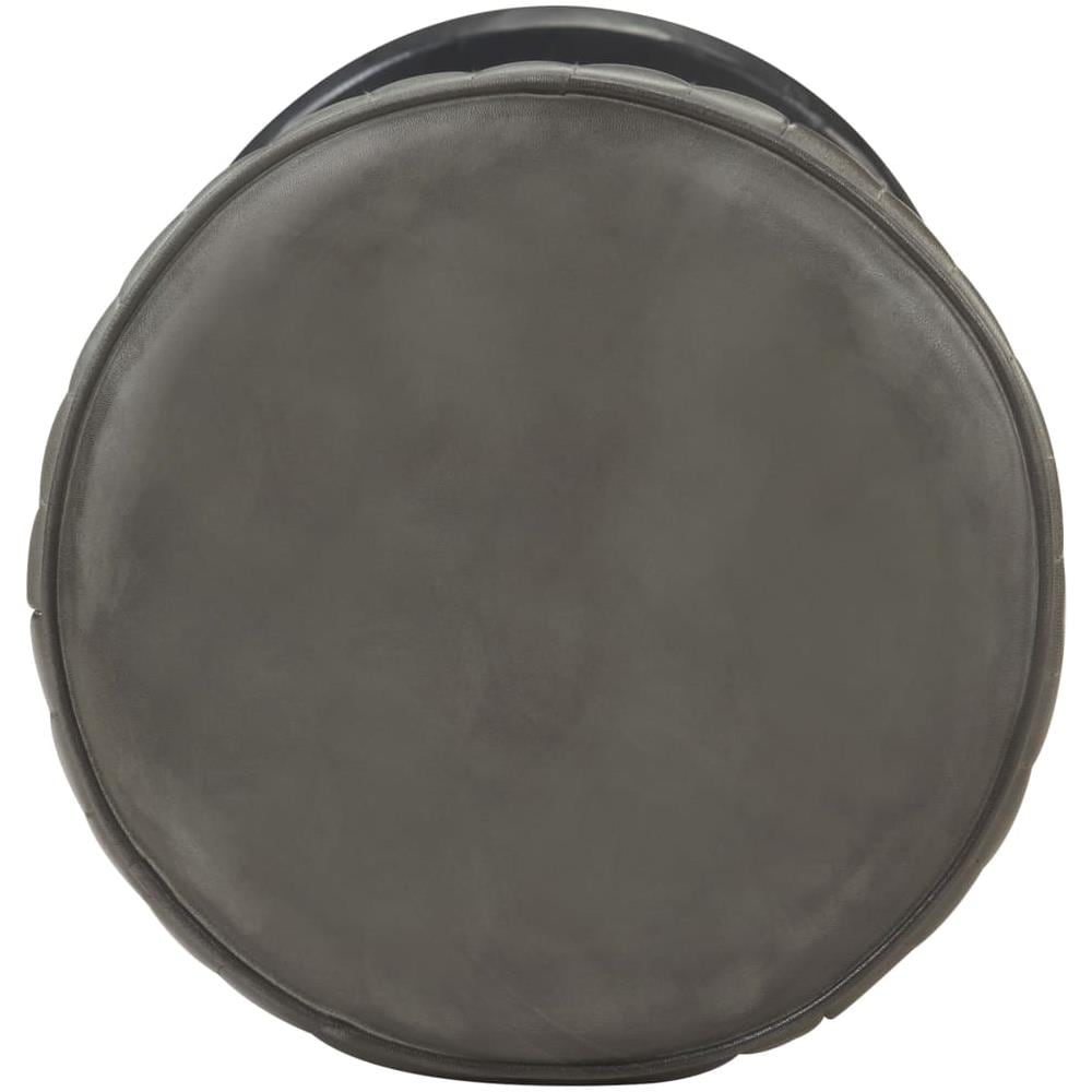 Sgabello Da Bar Grigio Anticato In Vera Pelle - Foto 2