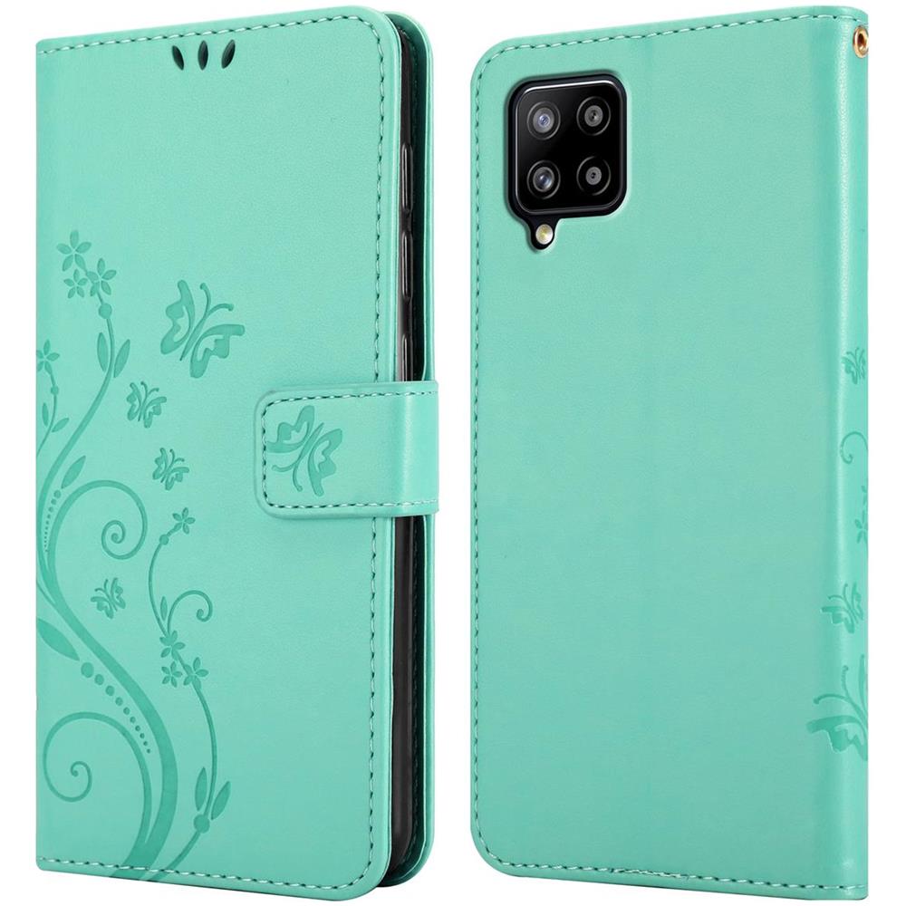 Custodia Compatibile Con Samsung Galaxy A42 / M42 In Turchese Fiore - Coperchio Protettivo In Design Floreale Con Chiusura Magnetica, Funzione Stand E Slot Per Carte - Foto 8