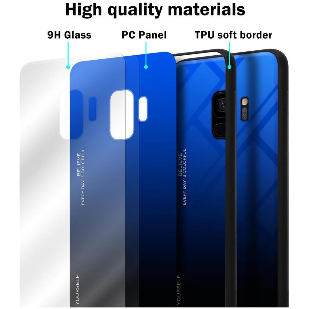 Custodia Compatibile Con Samsung Galaxy S9 In Blu - Nero - Coperchio Protettivo Bicolore In Vetro Temperato E Silicone Tpu - Foto 7