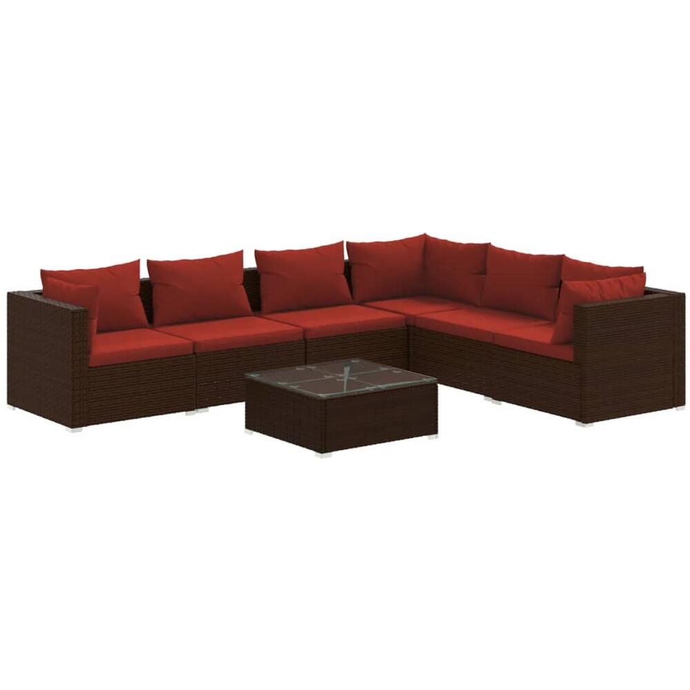 Set Divani Da Giardino 7 Pz Con Cuscini In Polyrattan Marrone - Foto 1