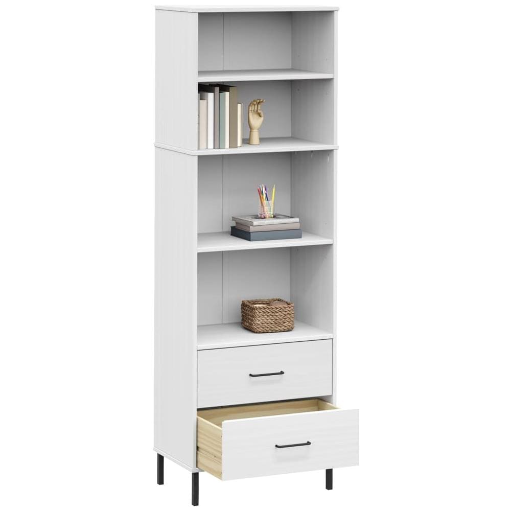 Libreria Con 2 Cassetti Bianco 60x35x180 Cm Legno Massello Oslo - Foto 3