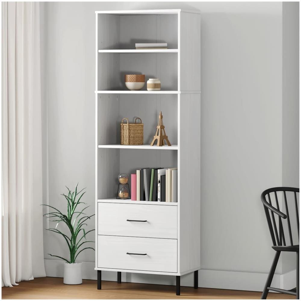 Libreria Con 2 Cassetti Bianco 60x35x180 Cm Legno Massello Oslo - Foto 1