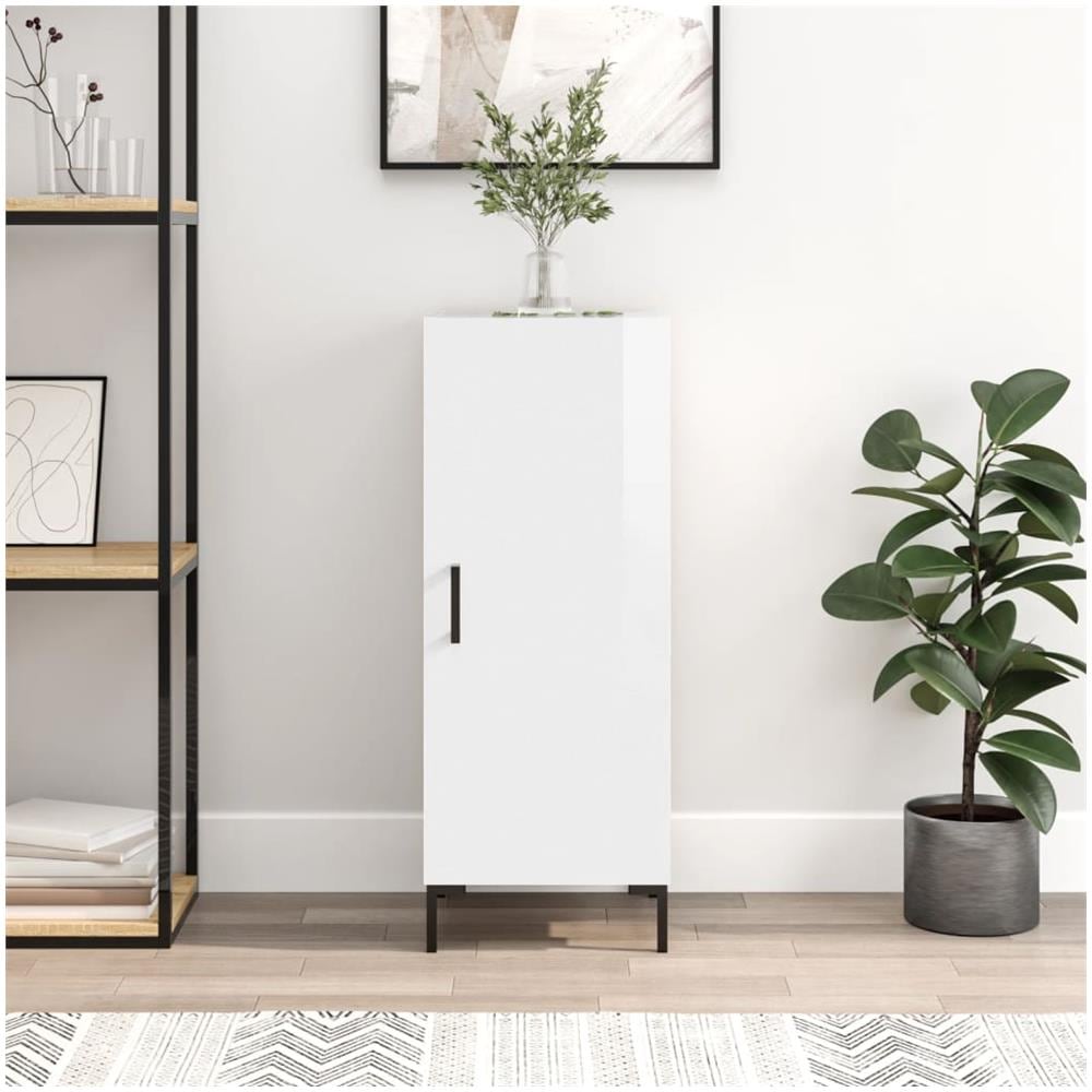 Credenza Bianco Lucido 34,5x34x90 Cm In Legno Multistrato - Foto 1