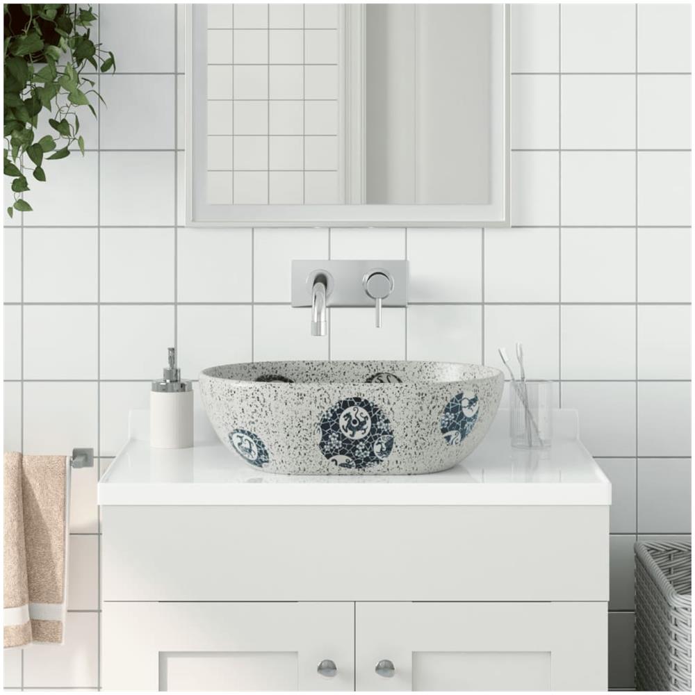 Lavabo Da Appoggio Grigio E Blu Ovale 47x33x13 Cm Ceramica - Foto 1