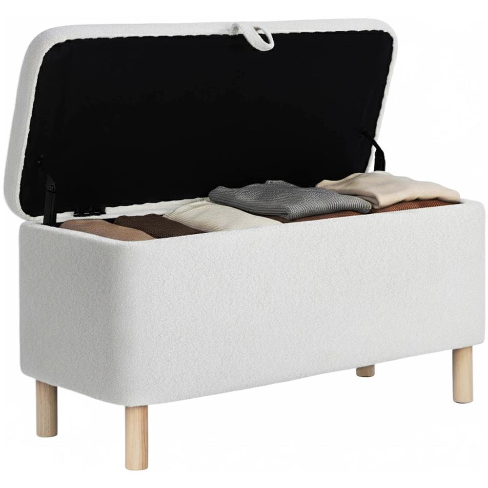 Poggiapiedi, Pouf Rotondo In Stoffa Con Coperchio A Vassoio Reversibile, Poggiapiedi Multifunzionale Con Spazio Di Archiviazione Nascosto, Stabile Ed Elegante, Colore Bianco - Foto 1