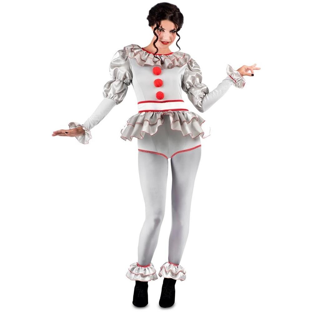 Costume sinistro da clown: body, calze e cavigliere con volant taglia L - Foto 1