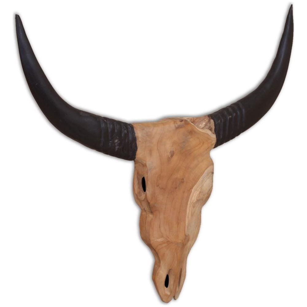 Scultura Teschio Di Toro Da Parete In Teak 69x6x60 Cm - Foto 1