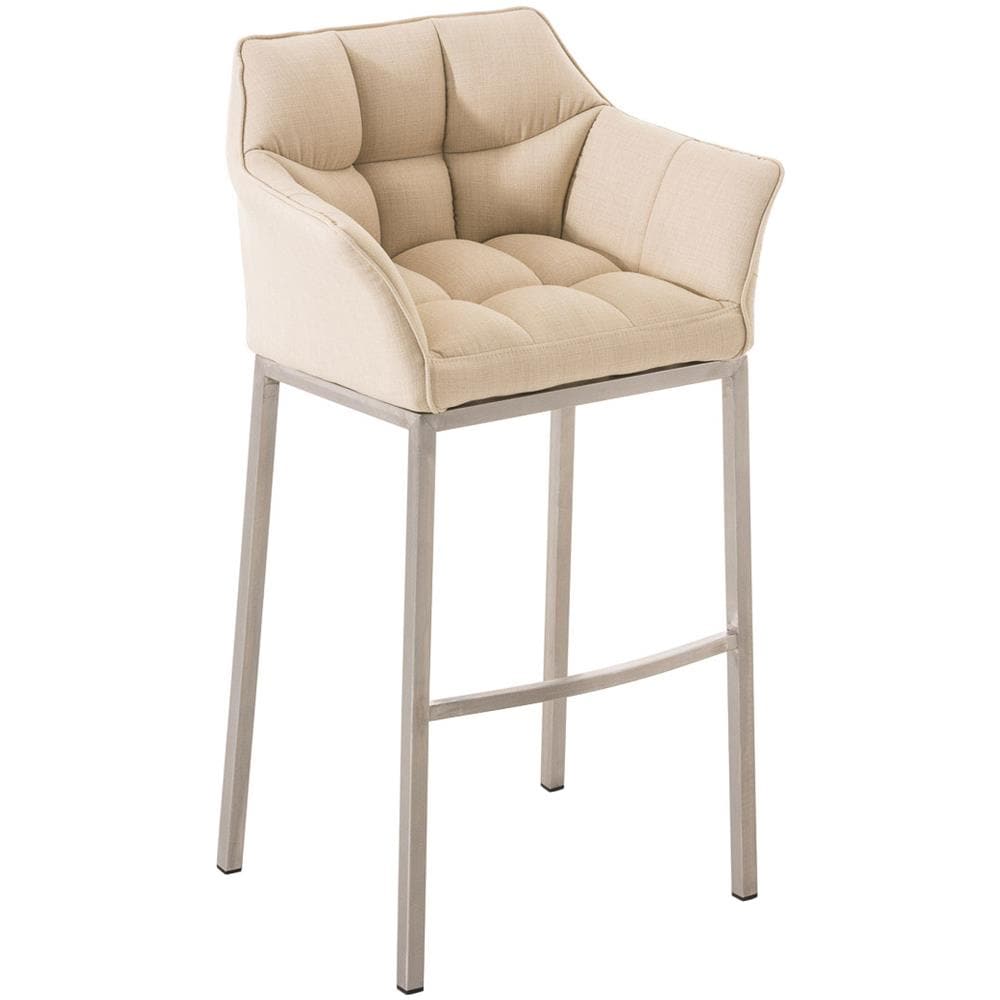 Sgabello DAMASO B con Telaio a 4 Gambe Nero, in Tessuto Crema Telaio Acciaio Inox - Foto 1