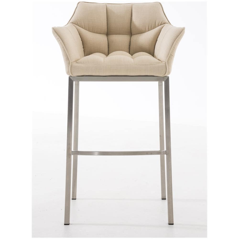 Sgabello DAMASO B con Telaio a 4 Gambe Nero, in Tessuto Crema Telaio Acciaio Inox - Foto 2