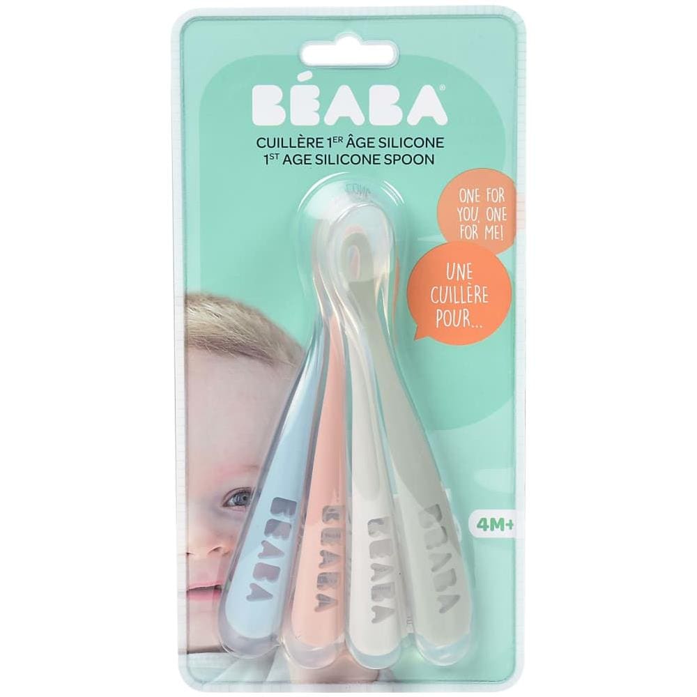 Set Di 4 Cucchiai In Silicone Di Prima Età (blu Ventoso + Verde Eucalipto + Nebbia Leggera + Rosa Antico)  - Foto 2