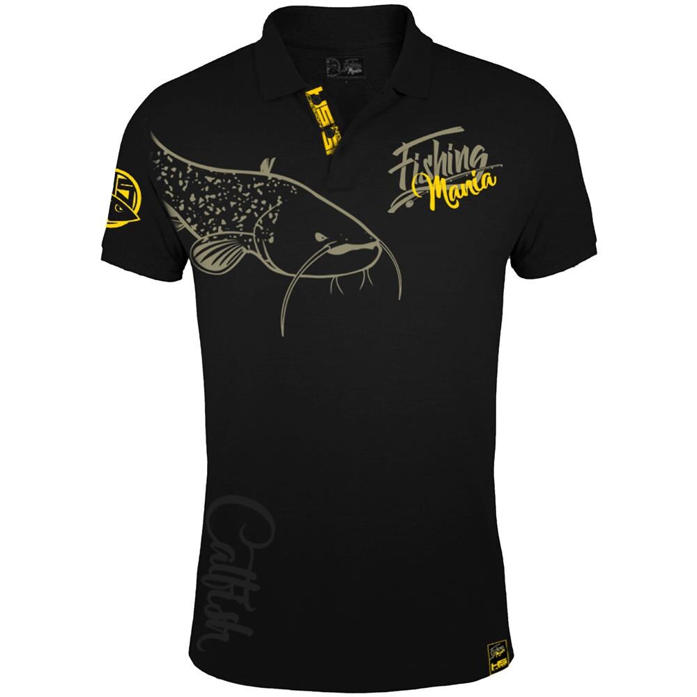 Polo Pesca Mania Pesce Gatto, Xl, Nero-giallo, Pesce Gatto Pescatori Polo Shirt 010.200.404 - Foto 1