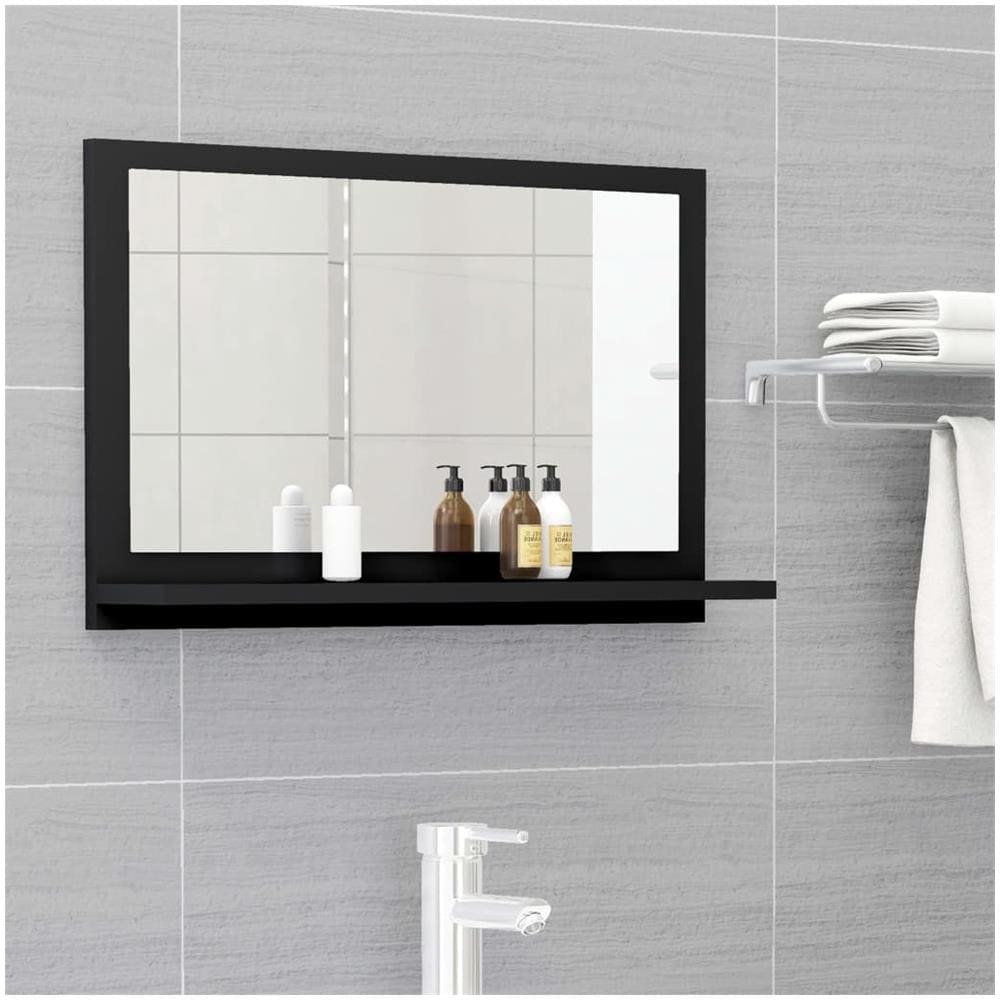 Specchio da Bagno Nero 60x10,5x37 cm in Legno Multistrato - Foto 1