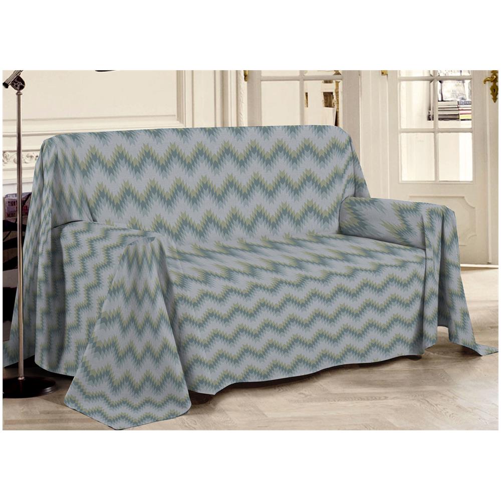 Telo Arredo Multiuso Linea Pensieri Delicati In 100% Cotone Dis Zig Zag 7672 Singolo Verde - Foto 1