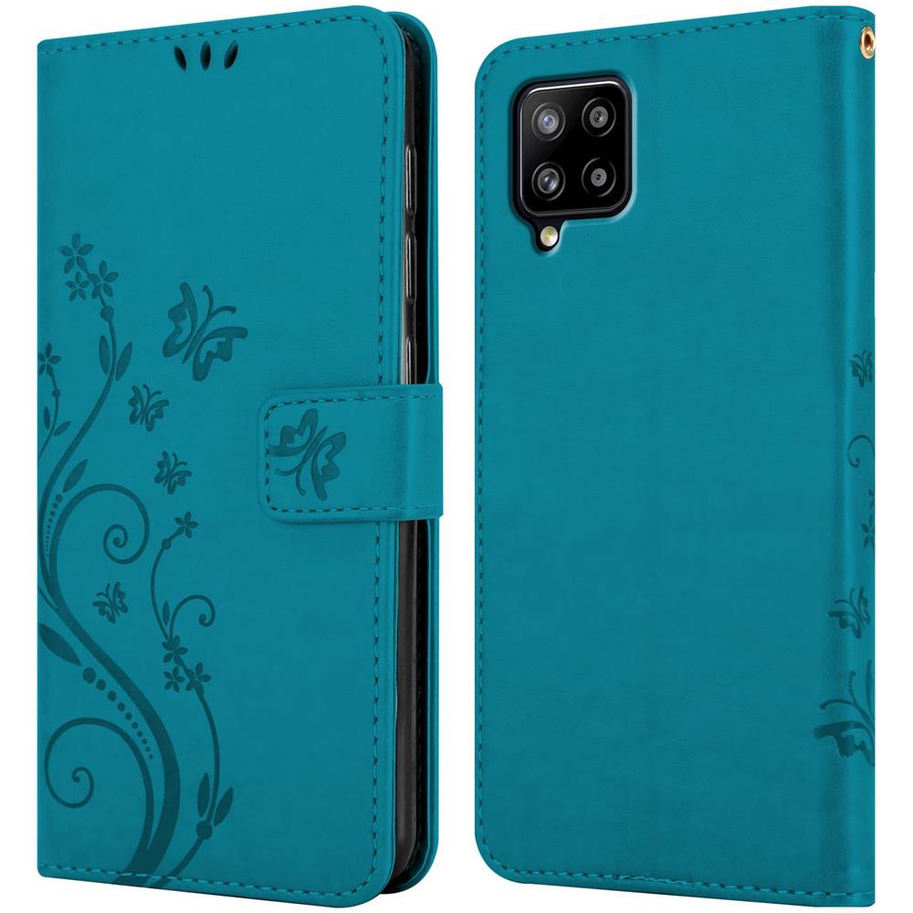 Custodia Compatibile Con Samsung Galaxy A42 / M42 In Blu Fiore - Coperchio Protettivo In Design Floreale Con Chiusura Magnetica, Funzione Stand E Slot Per Carte - Foto 8
