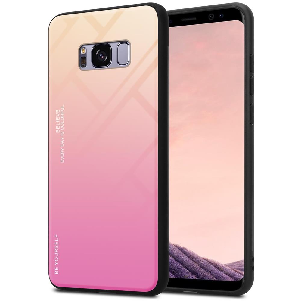 Custodia Compatibile Con Samsung Galaxy S8 Plus In Giallo - Rosa - Coperchio Protettivo Bicolore In Vetro Temperato E Silicone Tpu - Foto 1