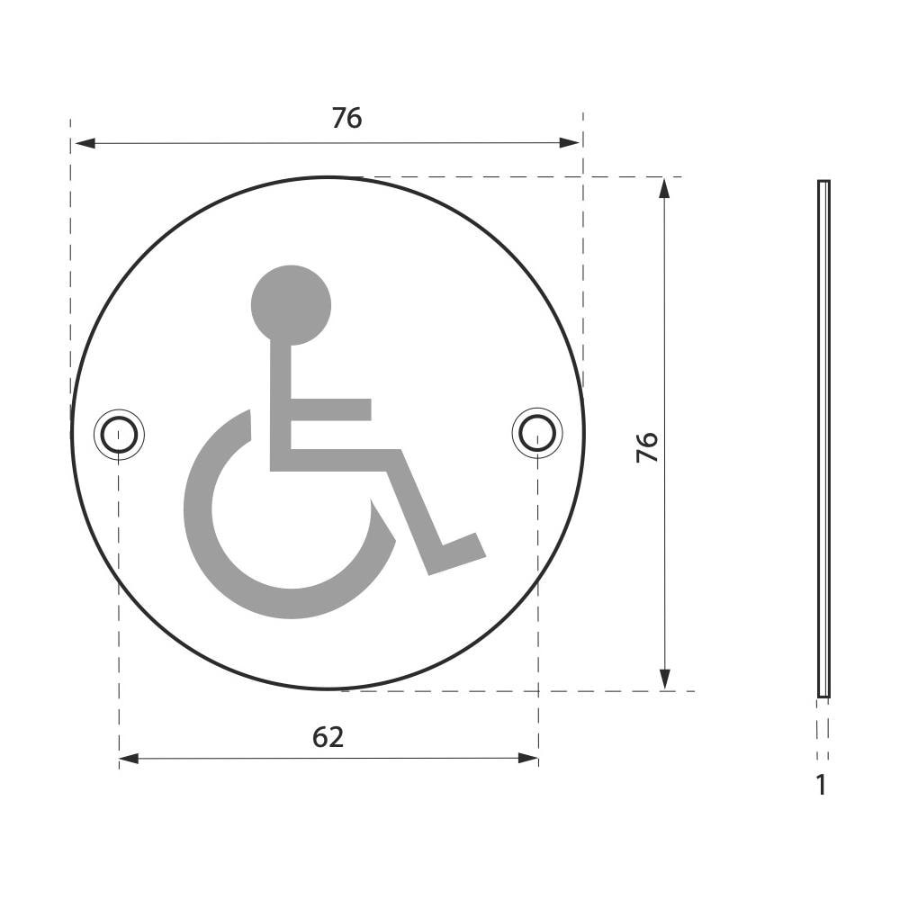 Cartello Tondo Per Toilette Per Disabili, Da Avvitare, Targa In Acciaio Inossidabile Spazzolato, Marcatura Nera, Ø76mm - - Foto 2