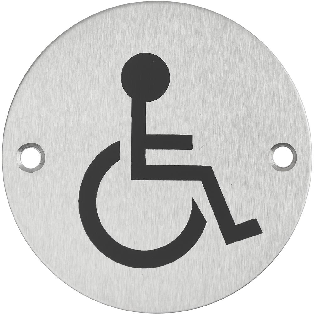 Cartello Tondo Per Toilette Per Disabili, Da Avvitare, Targa In Acciaio Inossidabile Spazzolato, Marcatura Nera, Ø76mm - - Foto 1