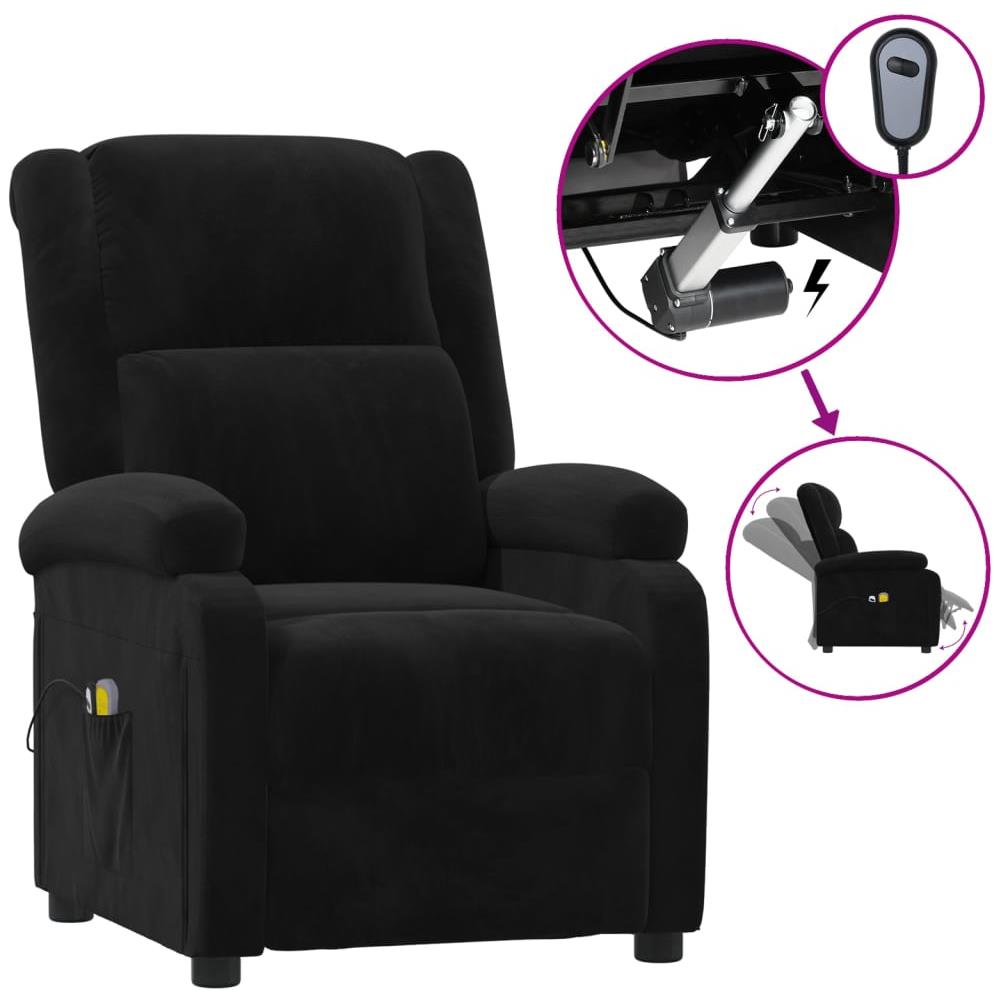 Poltrona Elettrica Massaggiante Reclinabile Nera In Velluto - Foto 1