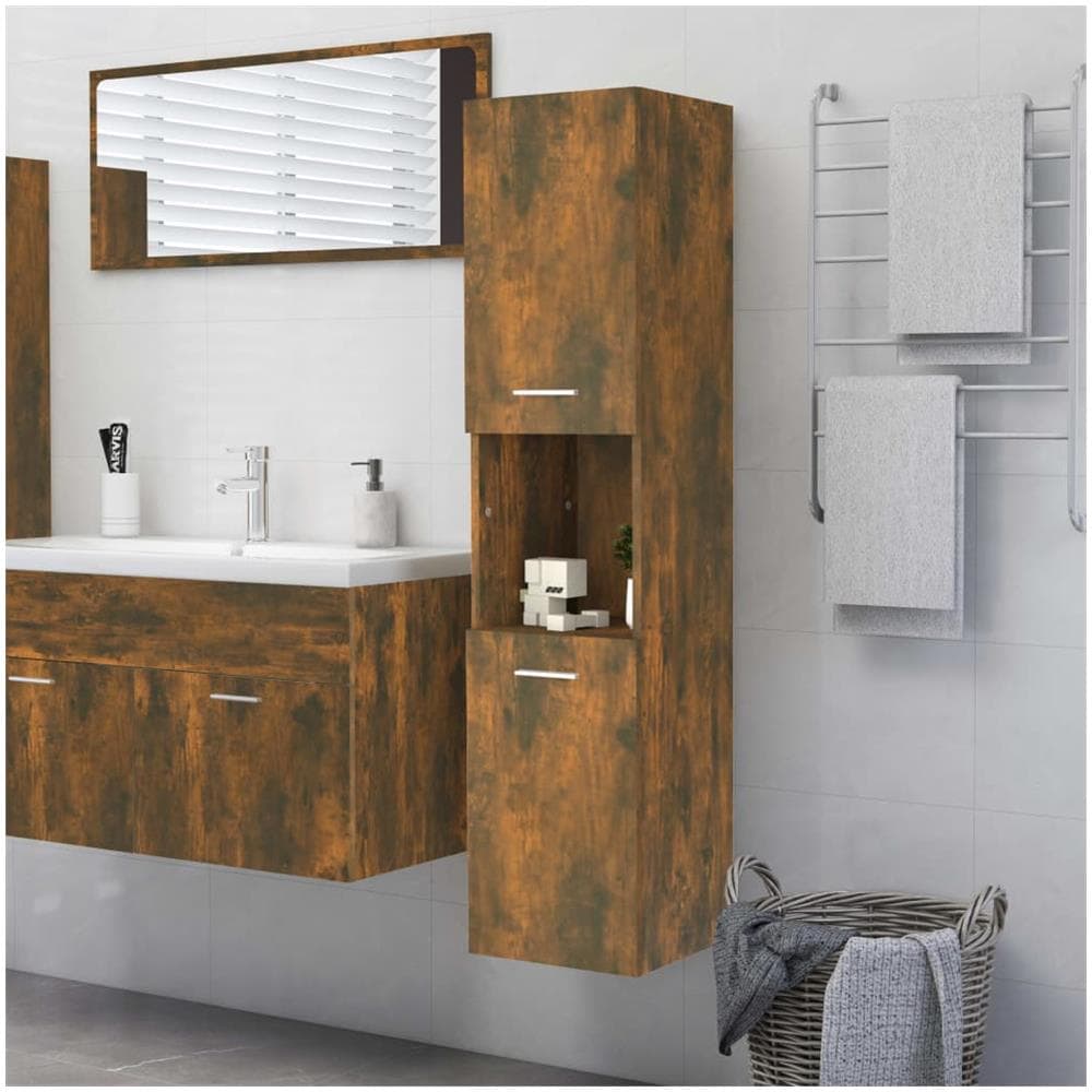 Armadietto Bagno Rovere Fumo 30x30x130 Cm In Legno Multistrato - Foto 1