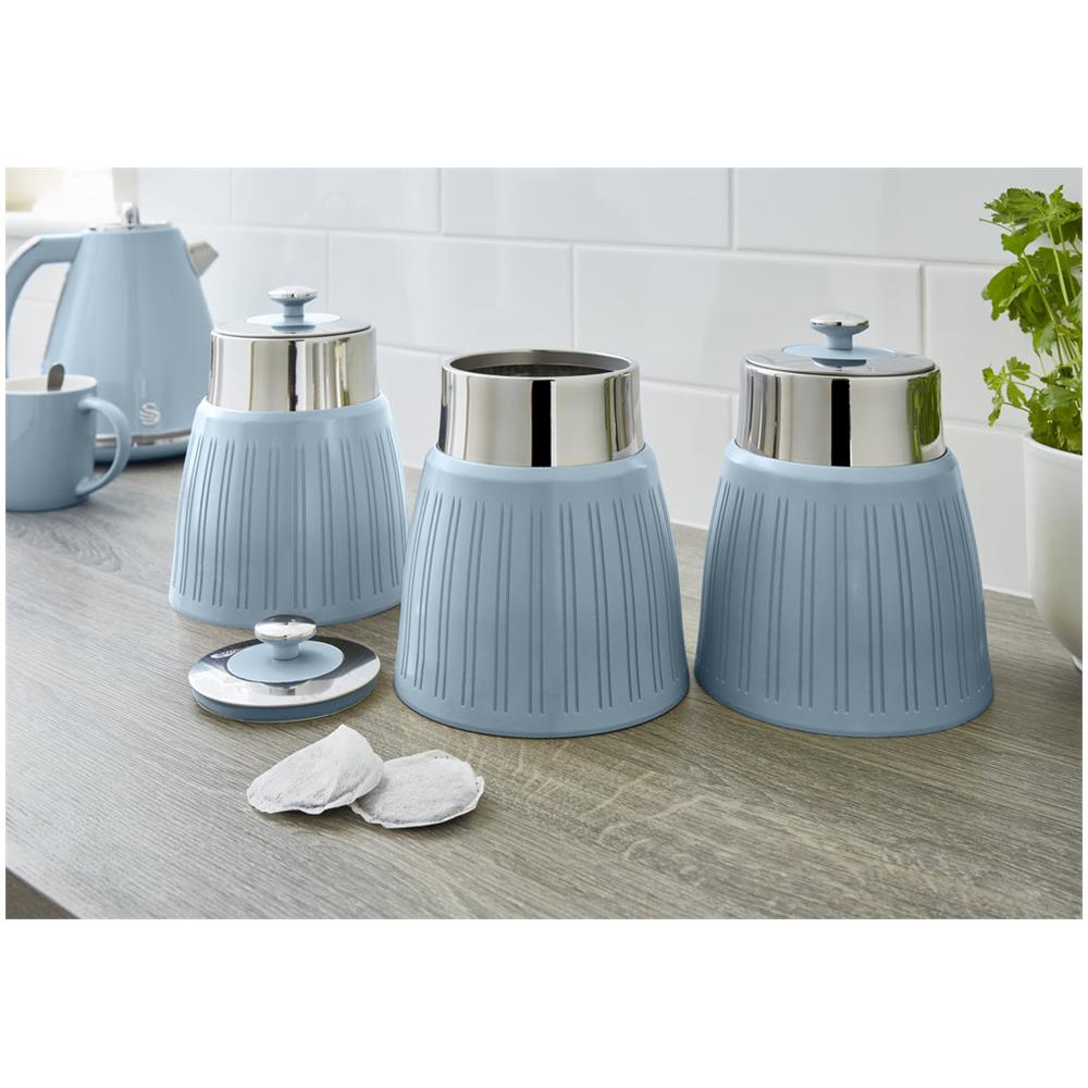 Swka1024bln Retro Set Di 3 Barattoli Cucina Da 1,2 L, Ermetico Té, Spezie, Design Vintage Blu - Foto 1