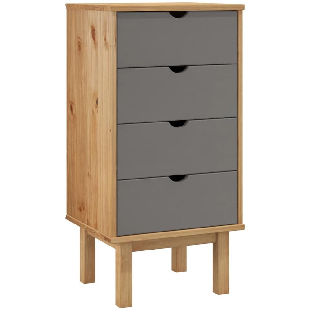 Cassettiera Marrone E Grigia 46x39,5x90 Cm Legno Massello Pino - Foto 2