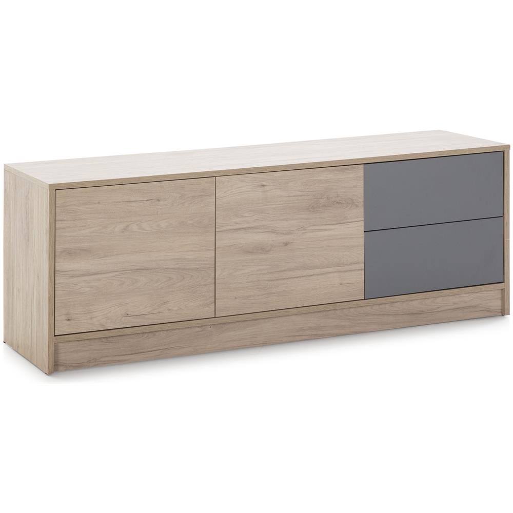 Mobile Tv Panama 2 Cassetti 2 Porte, Color Legno E Grigio, 136 Cm (larghezza) 40 Cm (profonditá) 51 Cm (altezza) - Foto 1