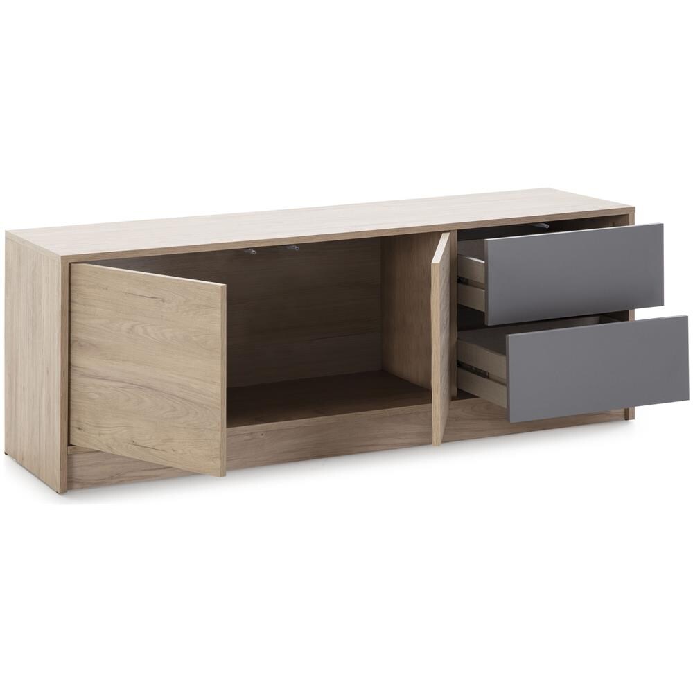 Mobile Tv Panama 2 Cassetti 2 Porte, Color Legno E Grigio, 136 Cm (larghezza) 40 Cm (profonditá) 51 Cm (altezza) - Foto 2