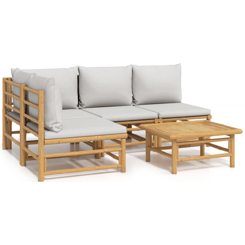 Set Salotto da Giardino 5pz con Cuscini Grigio Chiaro Bambù - Foto 1