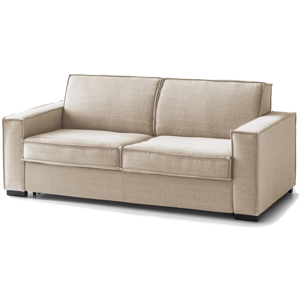 Divano Letto Addolorata, Divano A 3 Posti, 100% Made In Italy, Sofà Soggiorno Con Apertura Girevole, In Tessuto Imbottito, Con Braccioli Slim, Cm 200x95h90, Beige - Foto 2